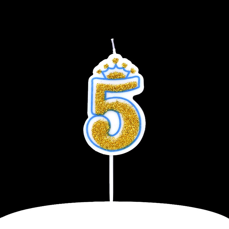 Cakelove 1Pcs Shinning Gold Pink/Blue Happy Birthday Number Candles 0-9 for Kids Adult Girls Birthday Party Crown Candles Cake: blue 5