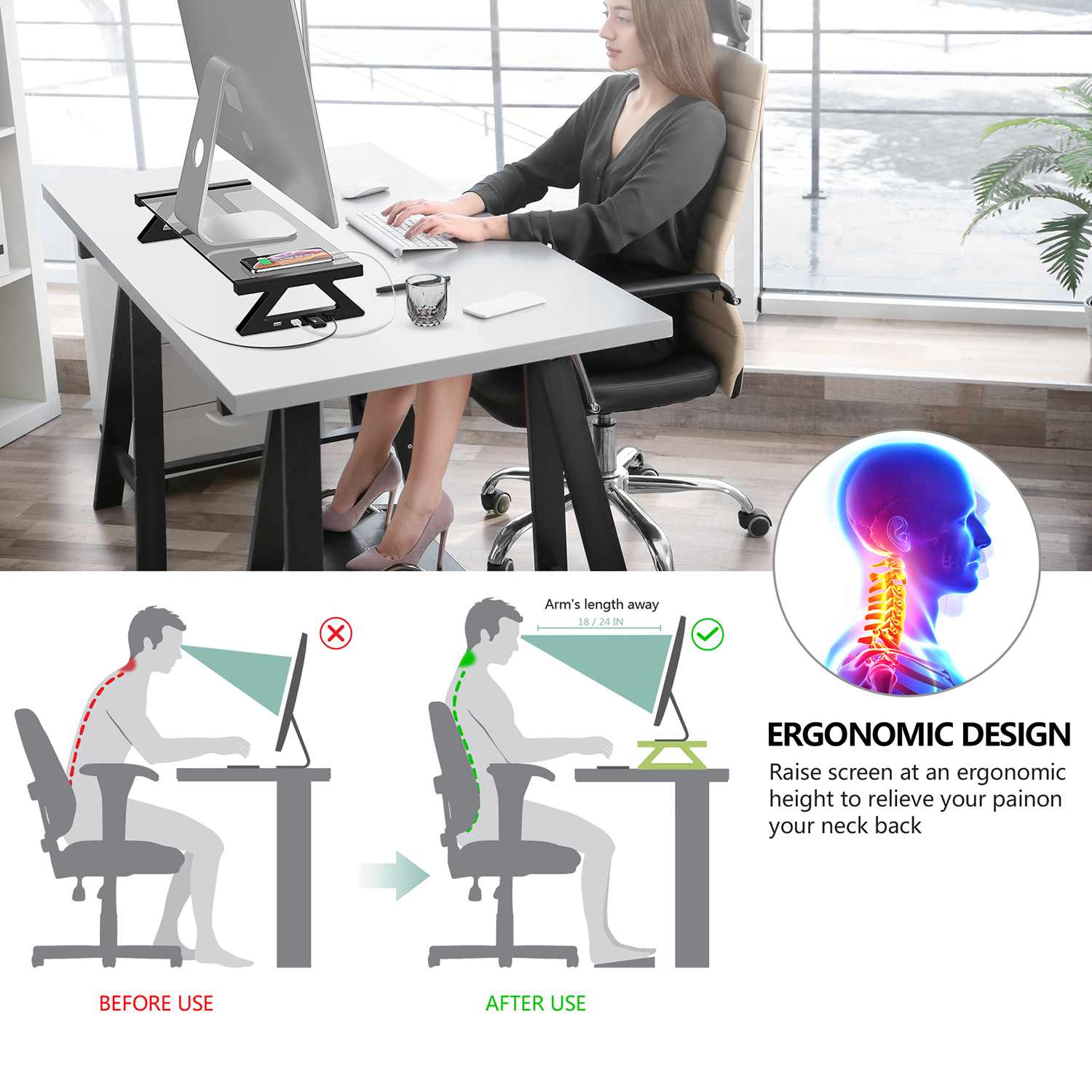 Multi-funktion Computer Monitor Stand mit 4 USB Ports Aluminium Legierung Aus Gehärtetem Glas Desktop Laptop Halter Schreibtisch TV Bildschirm riser