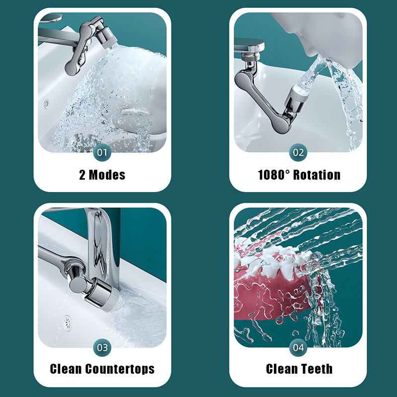 Rotatif à 1080° Robinet d'extension Tête de pulvérisation Buse de robinet d'eau Universel Robinet de salle de bain Extension de l'aérateur adaptateur 2 modes de pulvérisation