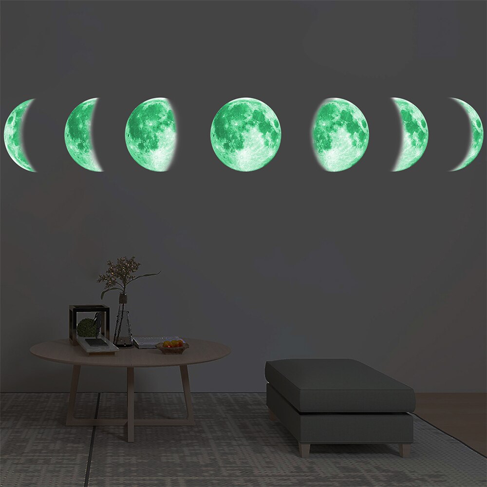 13Cm Maan Fase 3D Lichtgevende Muursticker Woonkamer Decor Glow In The Dark Muurschildering Slaapkamer Art Decals Maan eclipse Sticker Decor