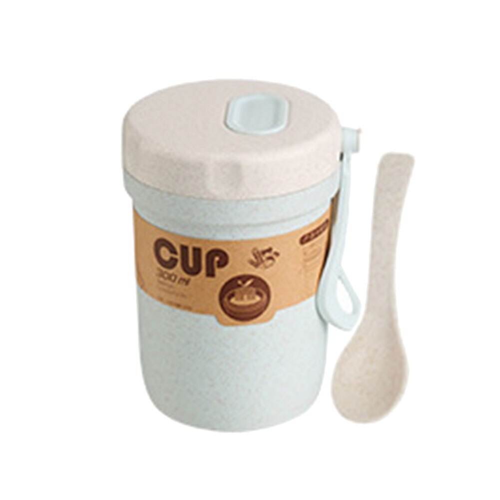 300ML Healthy Material Wheat Straw Sealed Soup Cup With Lid Portable Lunch Box Mini Bento Box Microwave Drink Cup For Porridge: Blue