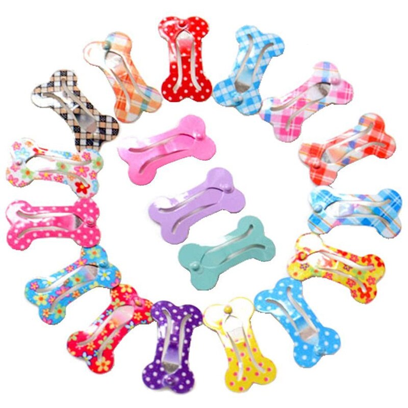 5Pcs/lot Cute Dog Hairpin Colorful Bone Shape Hairpin Pet Small Dogs Hair Clips for Chihuahua Pug Grooming Dog Accessories: Bone Print