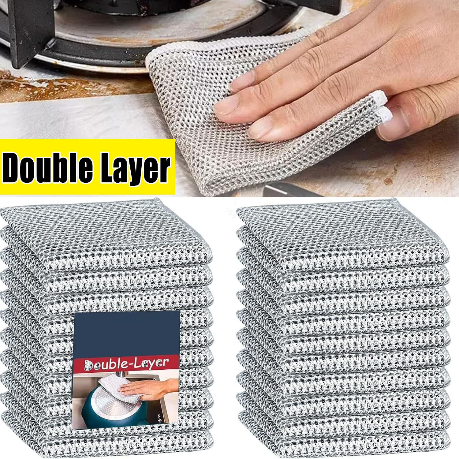 50/1 Stuks Magic Vaatdoek Zilver Draad Doekjes Keuken Schotel Pot Washandje Dubbelzijdig Verdikte Handdoeken staaldraad Vodden: Rood / 1