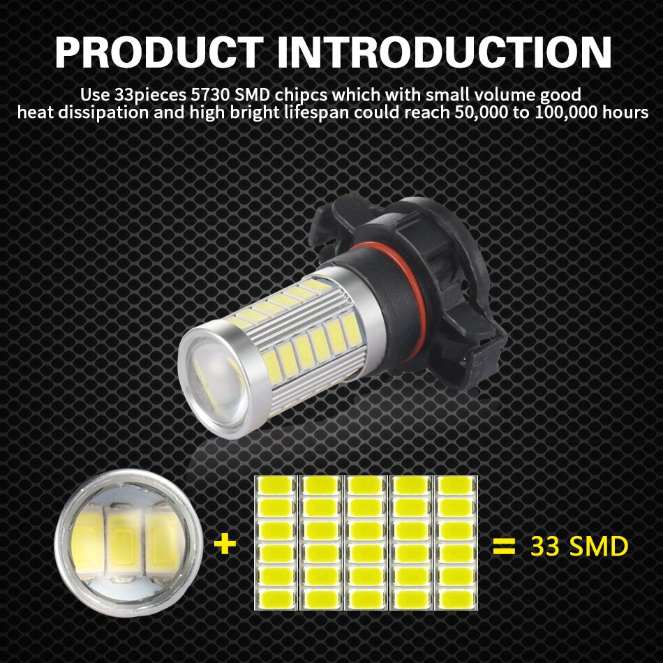 GZKAFOLEE lampa przeciwmgielna samochodu PSX24W PS24W doprowadziło H16 5202 żarówka światła przeciwmgielne 5730 żeton 33 SMD 600LM 3000K biały 6000K 1 rok gwarancji