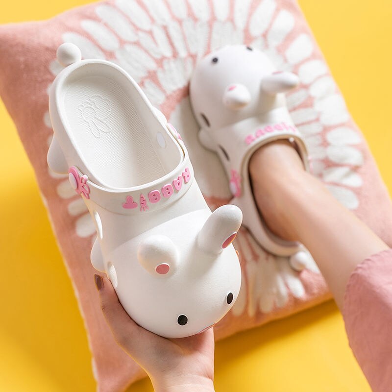Pink Rabbit Sandals Children Summer Non-Slip Collision Avoidance Kids Clogs Indoor Home Slippers Baby Girls Shoes Boy Footwear: white / 24-25