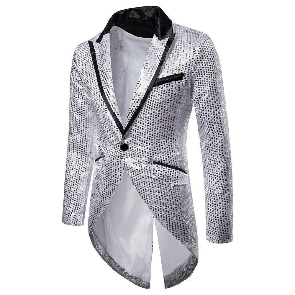 Men's Blazer Tail Sequin Casual Slim Fit Formal One Button Suit Blazer Coat turndown collar Jacket Masculino Men Blazer
