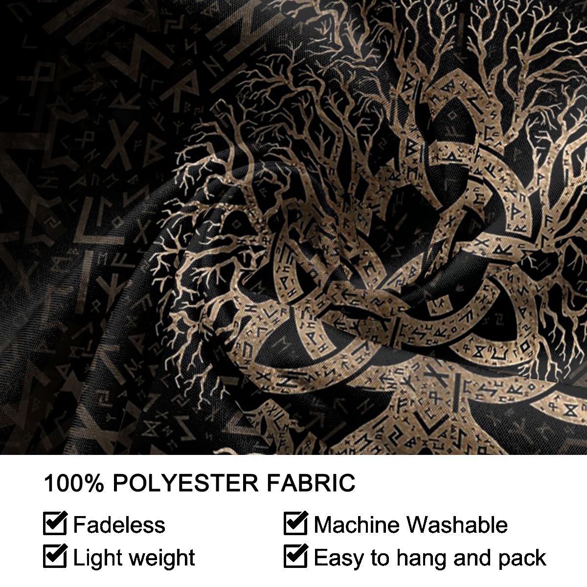 Tree Of Life With Triquetra On Futhark Viking Tapestry Wall Hanging Table Cloth Vikings Valhalla Wall Cloth Polyester Beach Mat