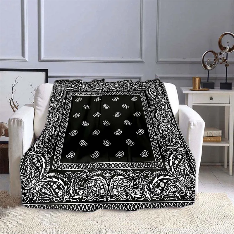 Bohemian Stijl Boho Bandana Sofa Dekens Voor Bedden Super Zachte Warme Deken Cover Flanel Gooi Deken Flanellen Deken Huis Cadeau: 75x75cm / Black