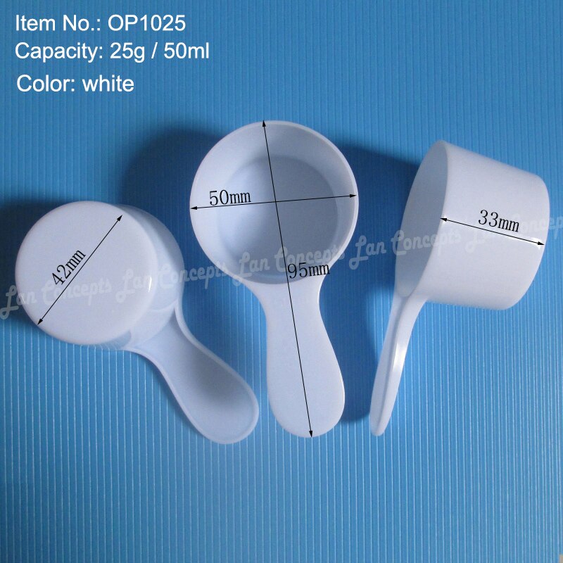 50 teile/los Messung Kunststoff Scoop PP Löffel 0,25g 0,5 ml 0,85g 1,7 ml 1,5g 3ml 5g 9ml 20g 40ml 25g 50ml für Möglichkeit-freies