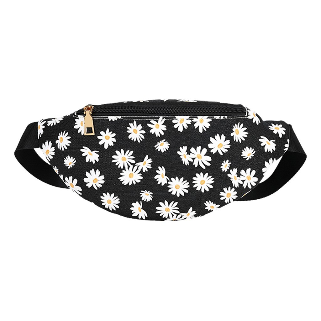 Riñonera con cremallera con estampado de flores para mujer, bolso de mensajero, para exteriores, para el pecho, combina con todo, para teléfono # p30: Black