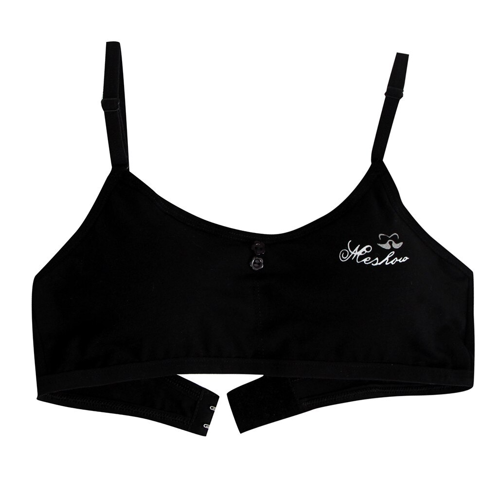 Meisjes Ondergoed Zachte Snoep Kleur Beha Voor Kids Tiener Training Kleine Brief Print Vest Ondergoed Puberteit Kleding # P30: Black