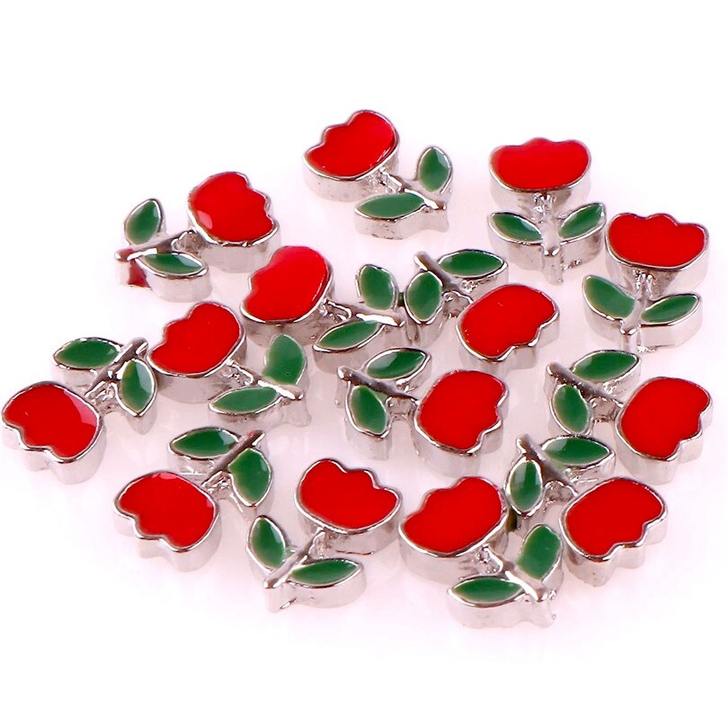 20Pcs/Lot Mix Styles Flowers Charms Making Cactus Rose Plant Floating Charms Memory Glass Locket Jewelry Diy