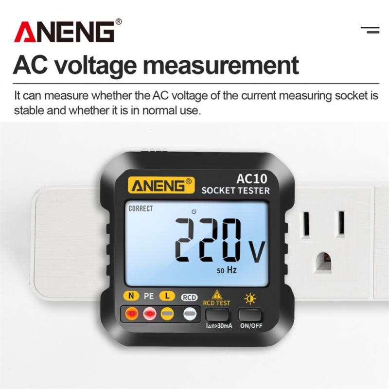 ANENG AC10 Socket Tester Plug Detector Zero Line Plug Polarity Phase Check Phase Detector US/EU Plug Multimeter Digital Tester