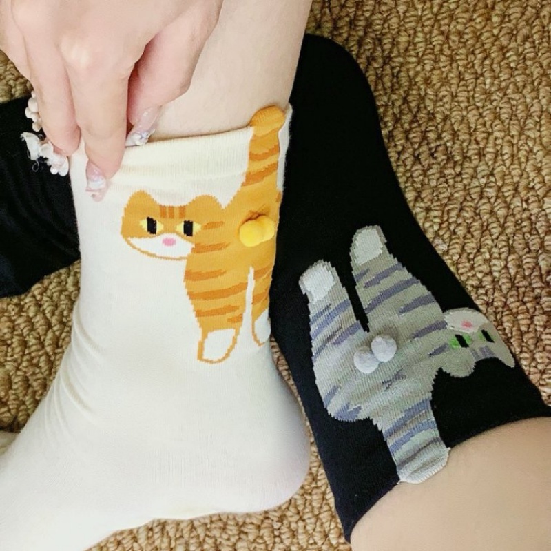 Ins Cat Egg Katoenen Sokken Paar Sokken Kat Ballen Kawaii Hand Breien Sokken Cartoon Gember Kat Tabby Creatief Cadeau