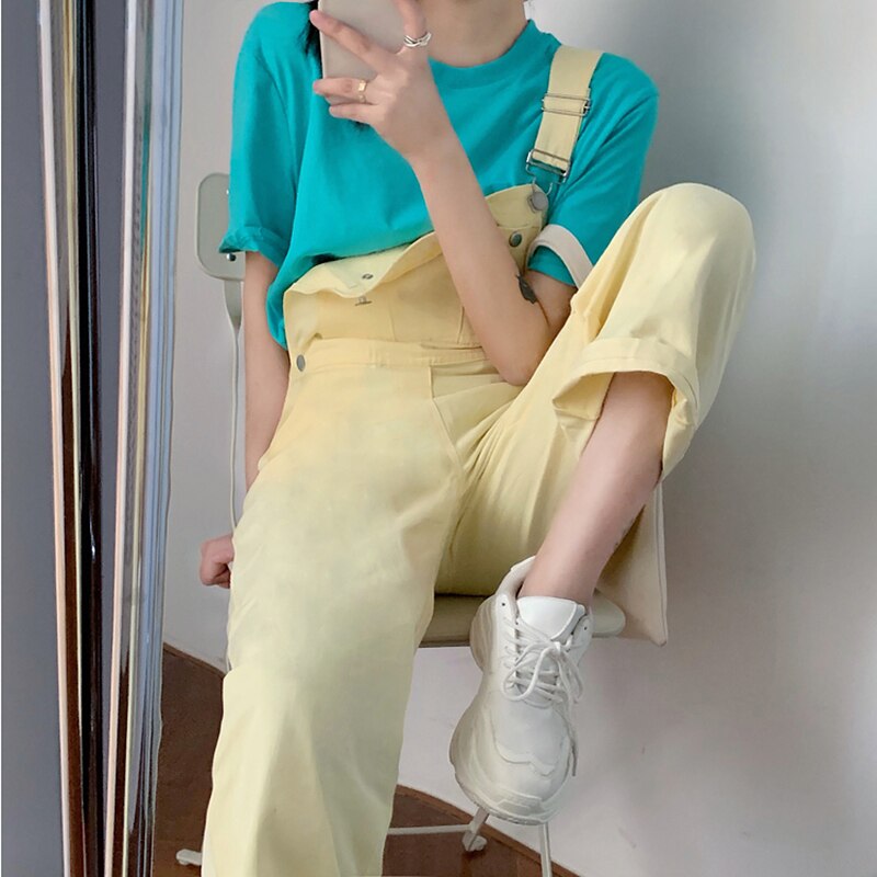 Gele denim jumpsuit dames mouwloos met zak dames jumpsuits casual losse rompers jumpsuits dameskleding