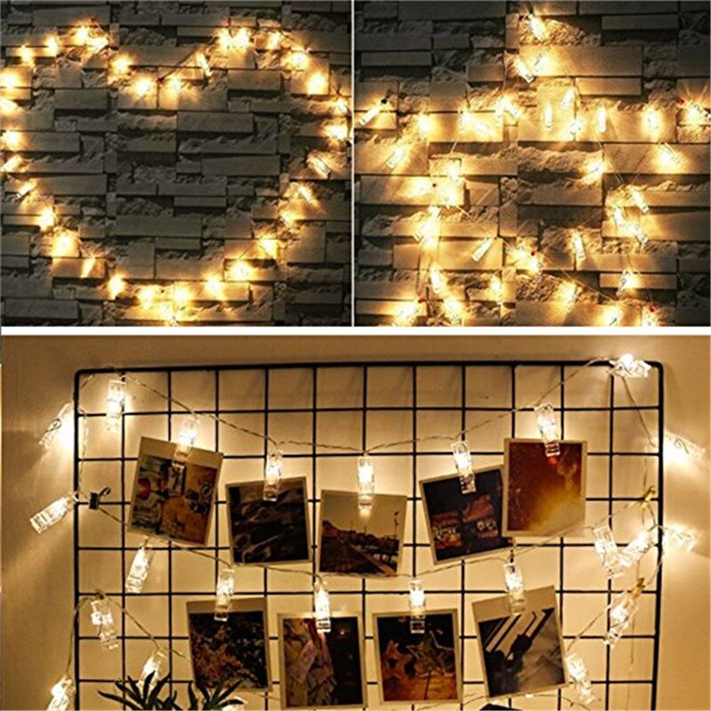 Guirnalda de 10, 20 y 40 luces LED con Clip para fotos, guirnaldas de luces Led con batería, guirnaldas de Navidad, decoración de bodas y Año