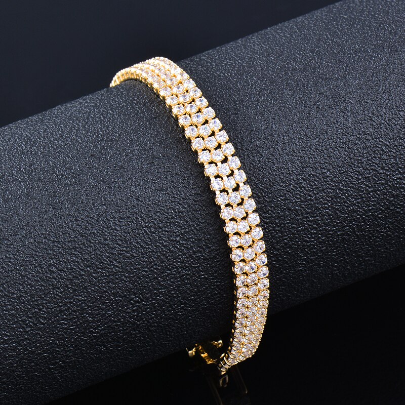 Sinleery Tennis Armband Met Shining Aaa Zirconia Rose Goud Zilver Kleur Armbanden Voor Vrouwen Sieraden SL059 Ssf: 16cm-gold-3 layer