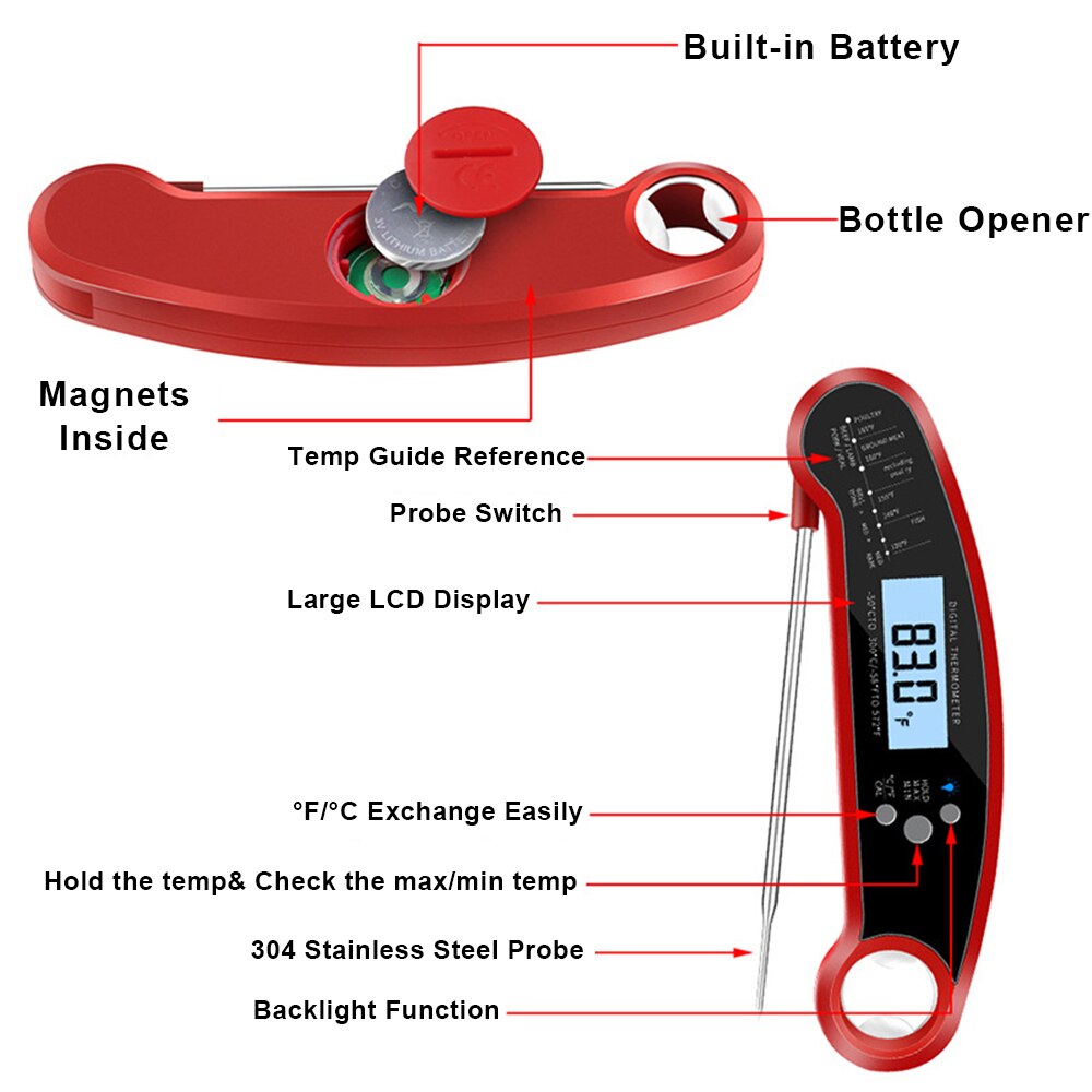 Digitale vleesthermometer keuken voedsel grill thermometer direct aflezen voor koken barbecue ovenbestendige kookgereedschap thermometer