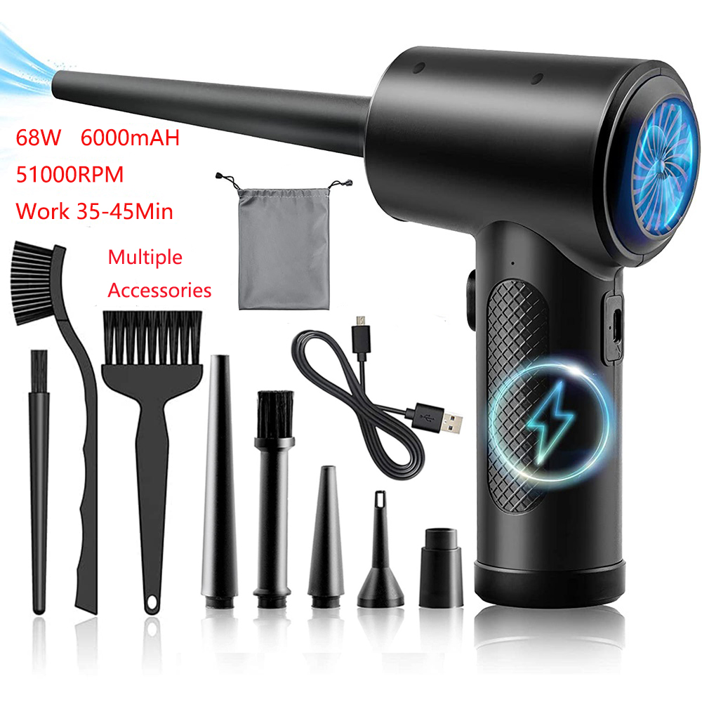 Samengeperste lucht Duster voor computer toetsenbord PC auto schoon 51000 RPM USB opladen draagbare elektrische ontstoffen draadloze lucht blazer: Paars