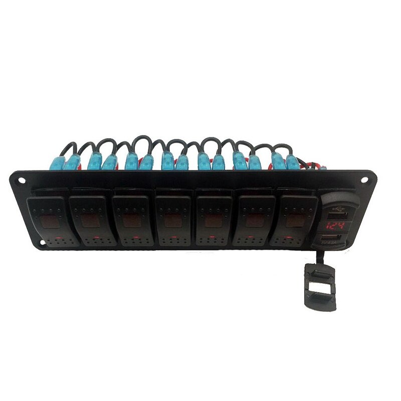 Vanntett Marine Båt Vippebryter Panel 8 Gang 12V/24V Kretsbryter Doble USB Lysknapp