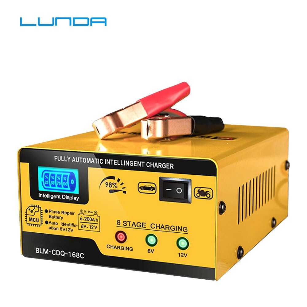 Batería de coche de 6V 12V Charger15A AGM, reparación inteligente de pulso de batería de arranque 200AH para coche, motocicleta, plomo ácido Agm, Gel húmedo