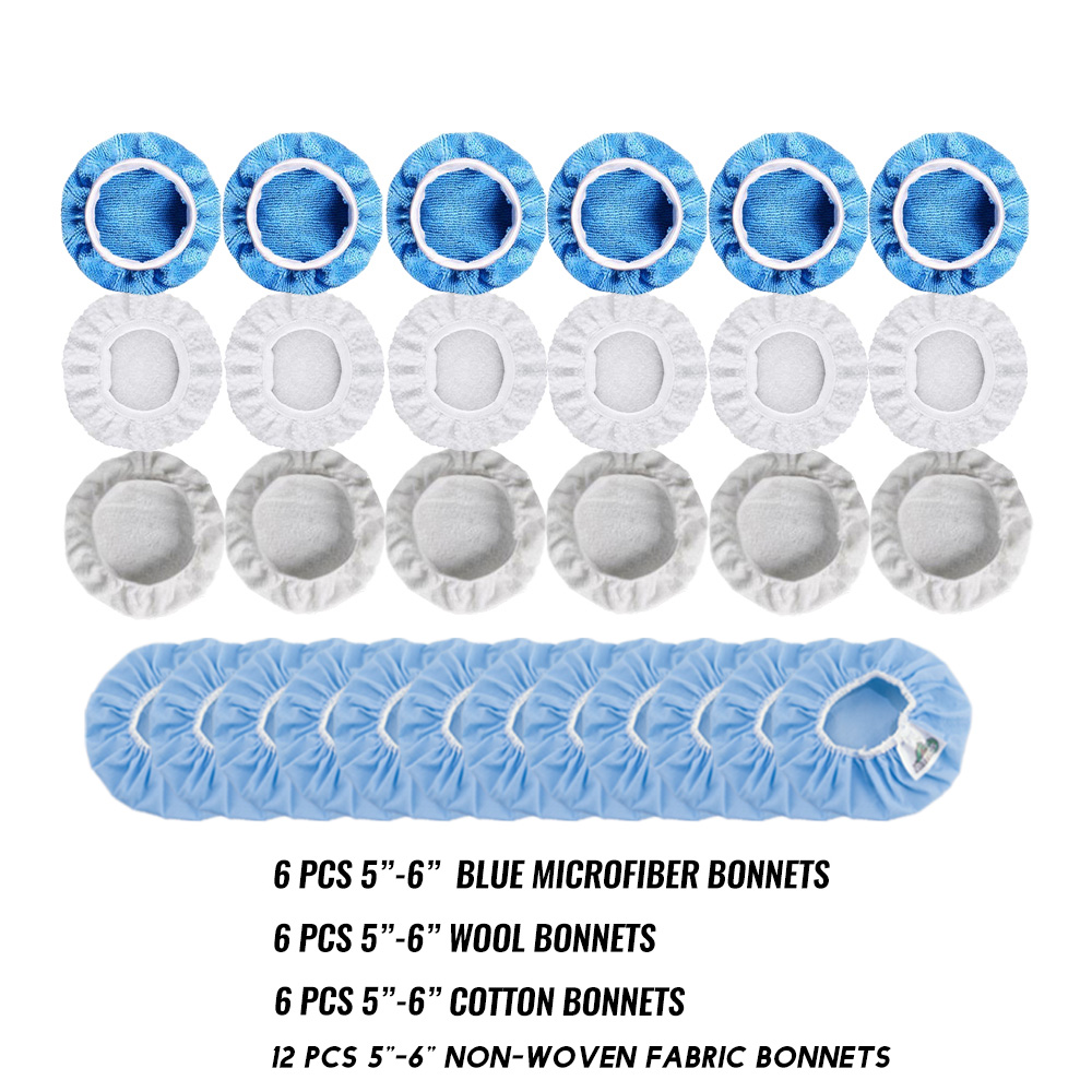 Pack of 18 Car Polisher Pad Bonnet Soft Microfiber Polishing Bonnet Buffing Pad Cover For Car Polisher 5-6" 7-8" 9-10" 3 sizes: 30pcs 5-6MIX