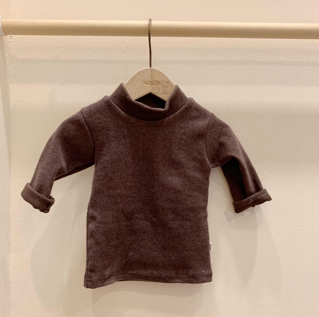 Baby Jongens Lange Mouw T-shirt Tops Solid Katoen Half Hoge Kraag Lange Mouw Tops Bottom Shirt Kid Meisjes Kleding: 796434brown / 12m