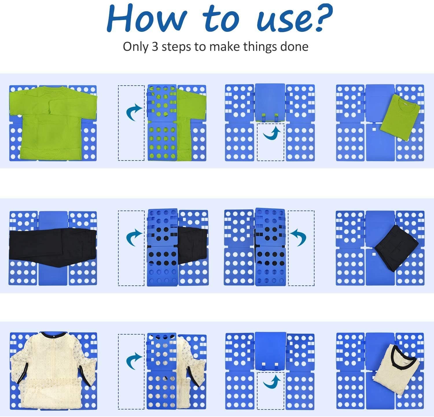 Planche à plier les vêtements pour adultes et enfants, pliage de dossier en plastique pratique détacha toutes les tailles pliage rapide des vêtements t-shirts