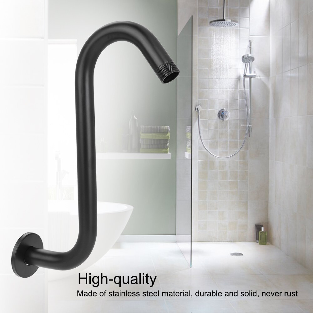 8in 201 Stainless Steel High Rise S-Curved Shower Extension Arm G1/2&quot; Bathroom Accessory Black