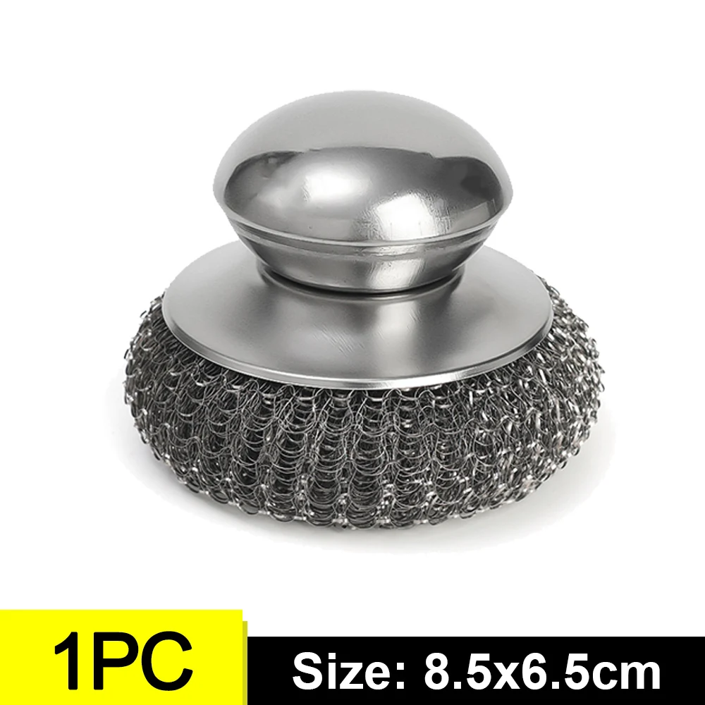 6-1Pcs Kitchen Stainless Steel Washing Brush Metal Sponge Scrubber With Handle For Dishes Pots Pans Grills Sink Cleaning Tools: Burgundy