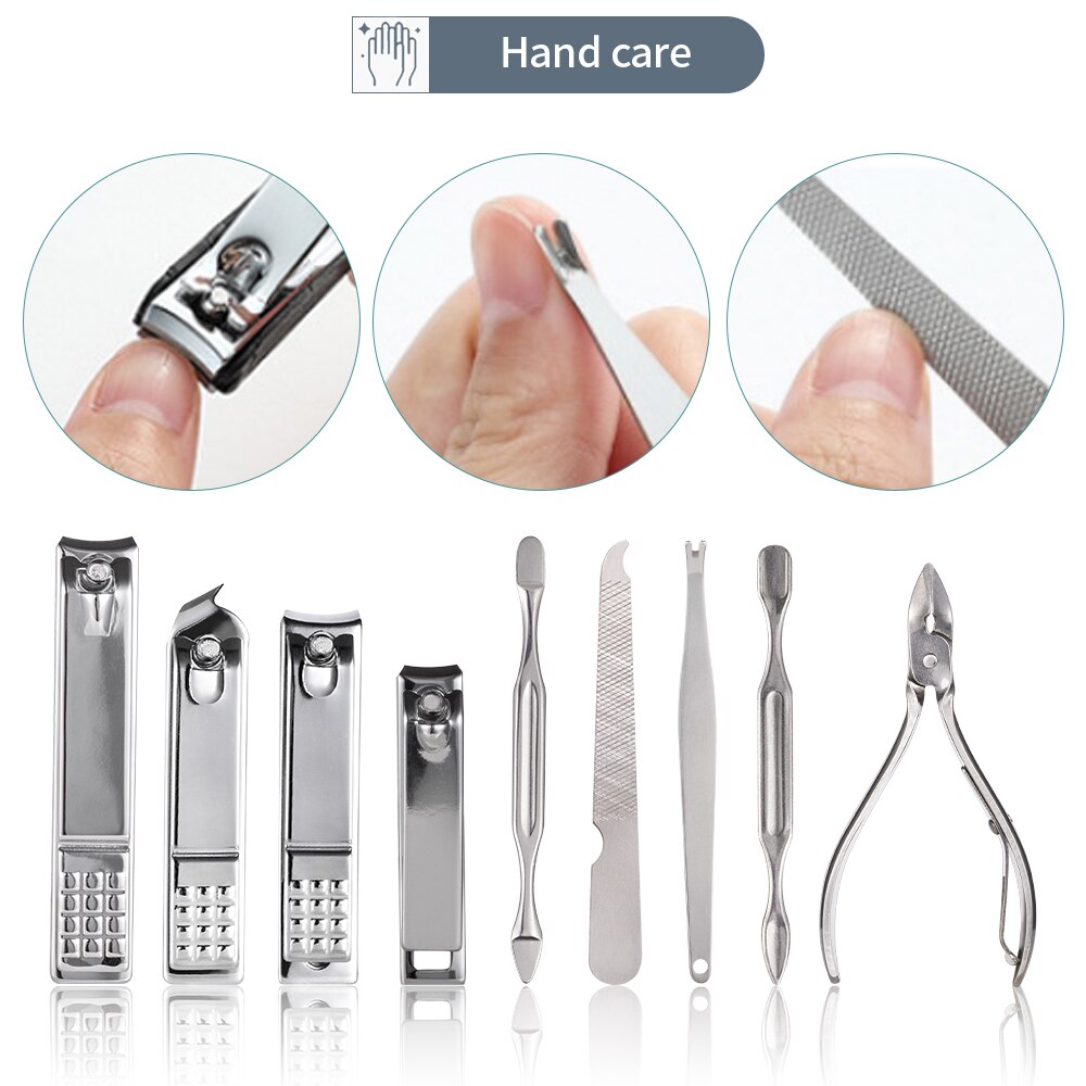 Nail Clippers Set Stainless Full Function Pedicure Tools Kit With Nail Scissors File Acne Needle Tweezers Earpick Manicure Tool