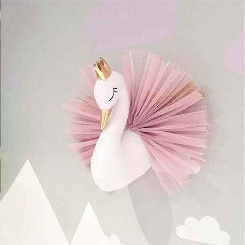 Têtes d'animaux en peluche, décoration murale d'éléphant et de licorne pour enfants, jouets en peluche pour bébés filles, anniversaire de noël, décoration de chambre d'enfant: Swan