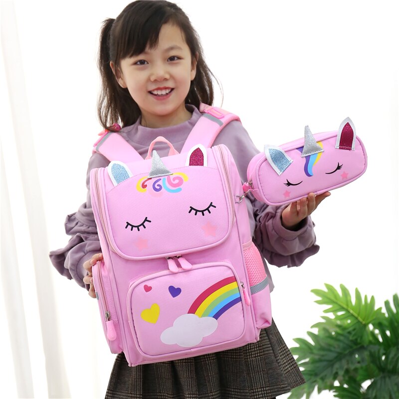 3D Eenhoorn Primaire Schooltassen Voor Meisjes Schattige Waterdichte Kids Bag School Student Cartoon Eenhoorn Meisje 6-12 Kinderen rugzak