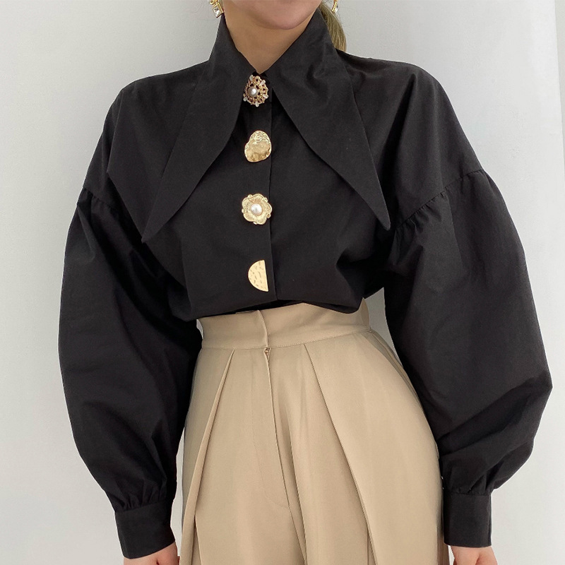 Weiße Elegante Perle Frauen Hemden Koreanische Scharf Ecke Kragen verlieren Lange Hülse Damen Bluse Y2k Neue schick Weibliche Spitzen