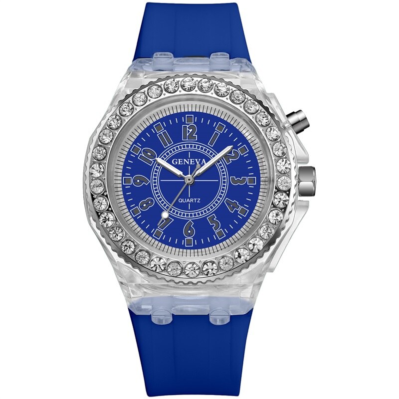 SYNOKE-relojes de cuarzo con luz Led para hombre y mujer, relojes de pulsera luminosos, con diamantes de imitación, para estudiantes y mujeres: blue