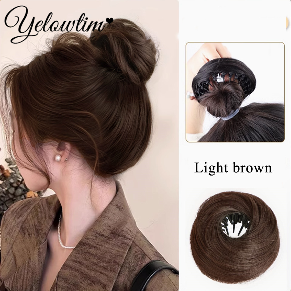 Coque pedaço de cabelo em linha reta chignon extensão mini faixa de borracha cabelo bun scrunchies sintético donut peruca acessório updo bun cabelo