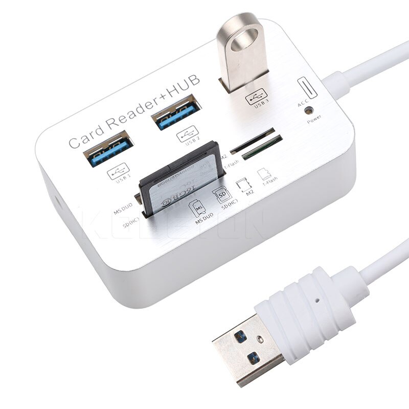 Kebidu Mini USB 3.0 Multi Hub + Kaartlezer COMBO High Speed USB Hub met MS/SD/M2 /TF Kaartlezer 3 Poorts USB Splitter voor Laptop