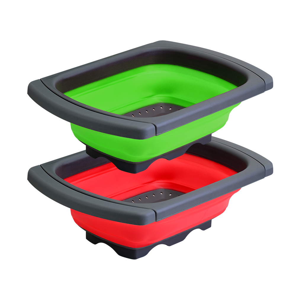 Square Silicone Collapsible Over The Sink Retractable Colander With Handle Kitchen Folding Strainer Bowls Drain water filter bas