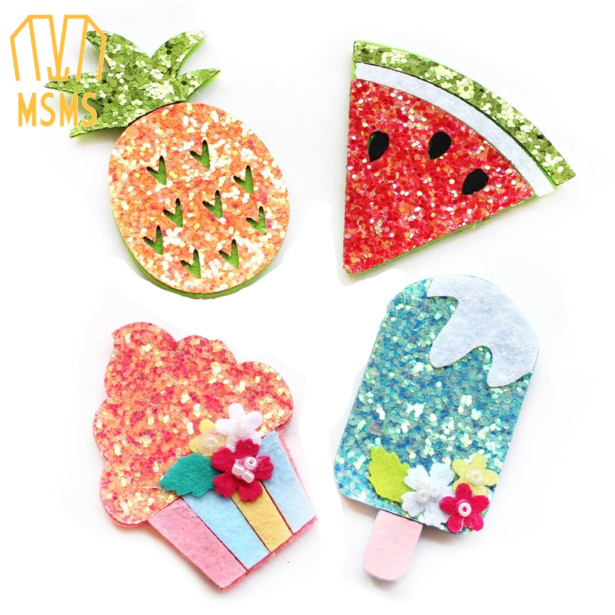 Brillo sandía sentía apliques DIY piña Cupcake paleta plana sentía apliques