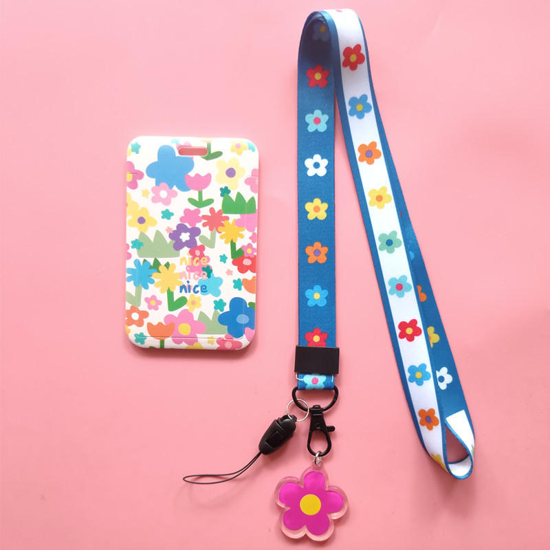 Porte-cartes à fleur mignon, Japon et Corée du Sud, ensemble de cartes rouges net, porte-cartes d'identité, accessoires suspendus, lanière de chaîne continent, bricolage: Rose Rouge