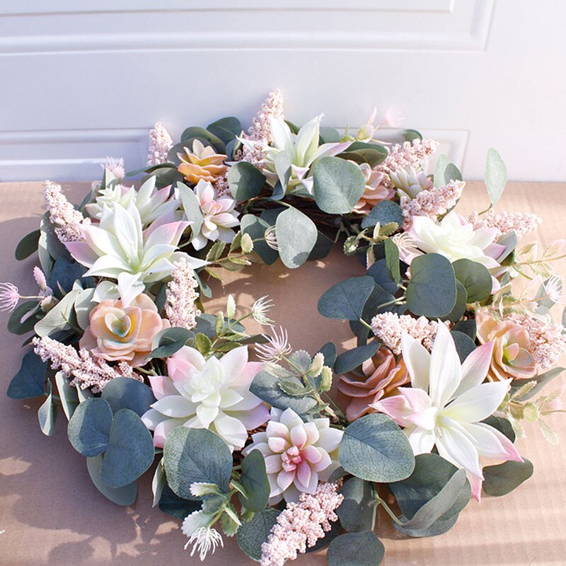 40cm kunstige saftige blomster krans have hængende krans til hjemmevæg hoveddør bryllup dekor