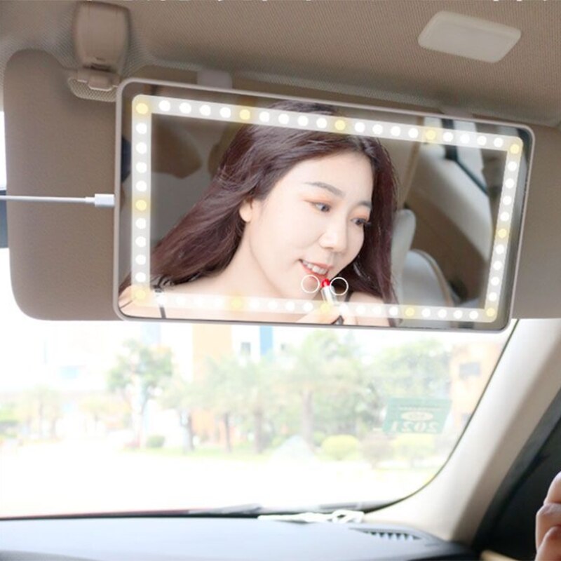 Auto Zonneklep Spiegel Met Led Verlichting Auto Make-Up Spiegel Met Verlichting Cosmetische Spiegel Clip Op Zonneklep Reizen