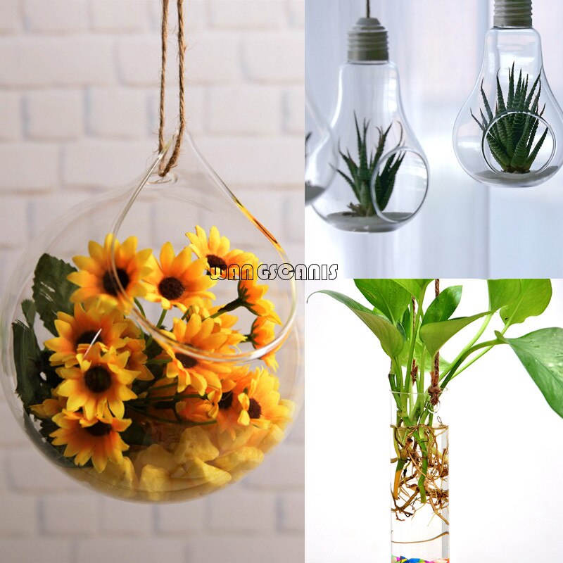 Jarrón colgante de flores para jardín, maceta de cristal, contenedor de plantas, decoración de en casa, para boda, macetas colgantes creativas, 1 ud.
