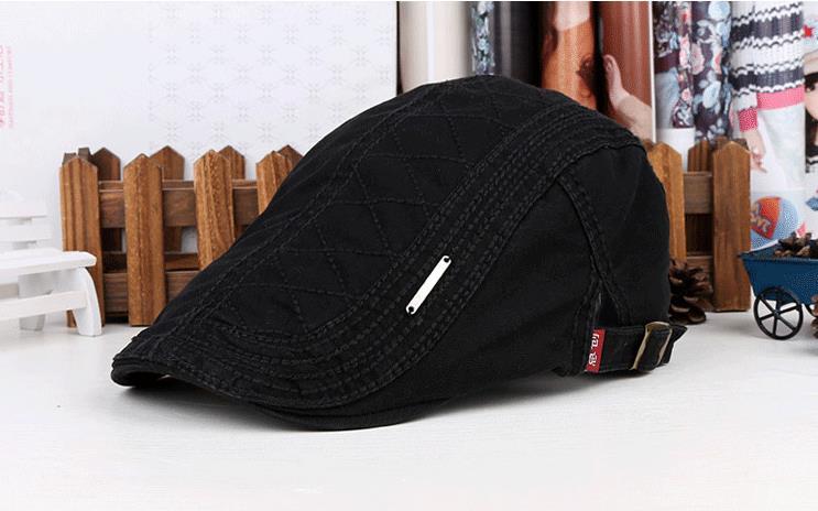 Gorro plano informal de algodón puro para hombre y mujer, boina plana, unisex, para primavera y verano: Black