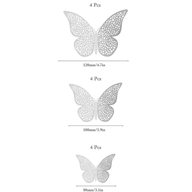 12 PCS Schmetterling Kuchen Dekoration Gold 3D Hohl Cupcake Topper Geburtstag Hochzeitstag Baby Shower Party Kuchen Dekorationen: Silver C