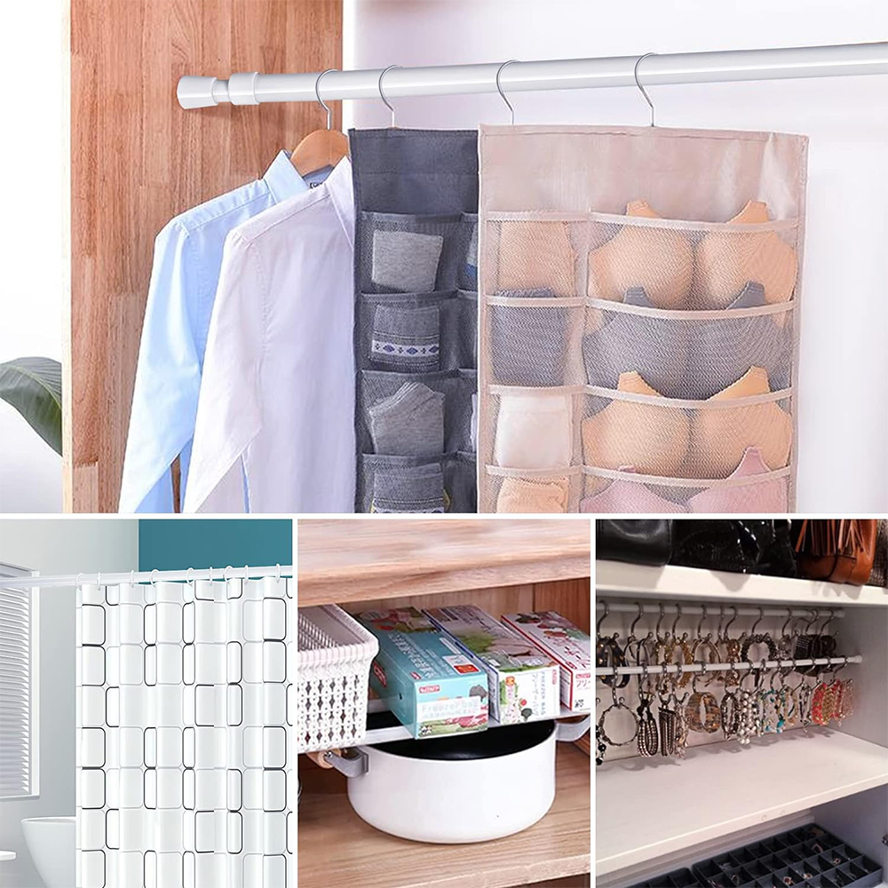 40-190CM Multi Purpose Spring Loaded Extendable Telescopic Curtain Pole Tension Rail Net Voile Pole Net Telescopic Rods Curtain