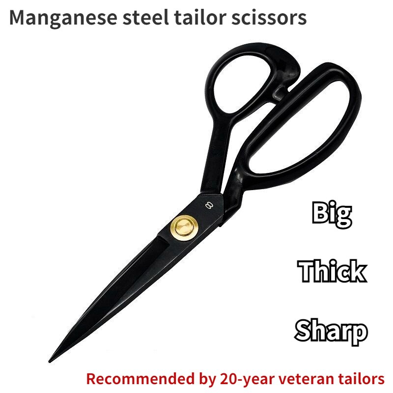 Tailor Scissors Manganese Steel Forging Handmade Scissors Sewing Cloth Cutting Clothing Scissors Household Large Scissors