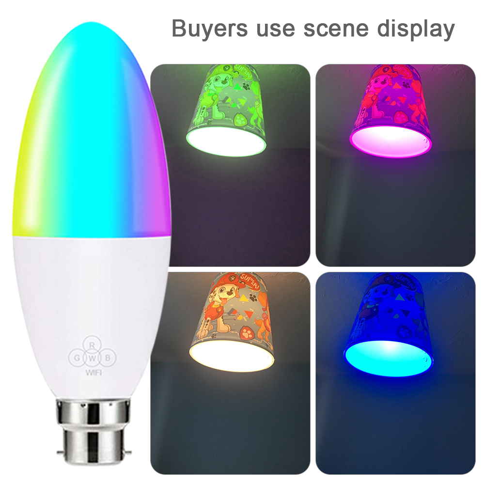 1 Uds. Bombilla inteligente WiFi LED 6W RGB E14/E10/E27/B22 bombilla de color cambiante de voz Control remoto de aplicación funciona con Alexa Google Home
