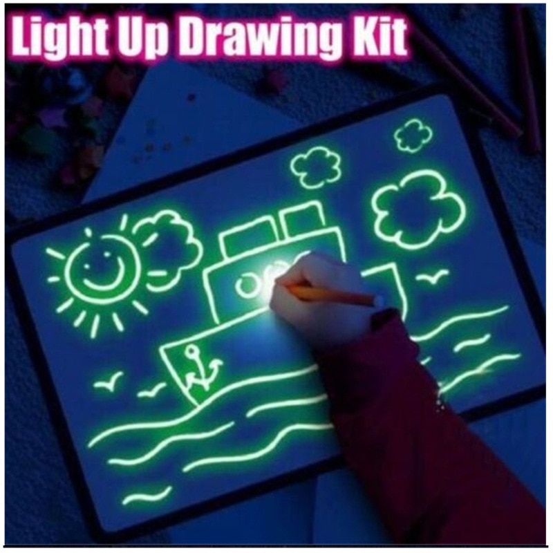 Tablero de dibujo luminoso mágico para niños, tableta de juguete para dibujar en la oscuridad con bolígrafo fluorescente, luz rusa, juguetes educativos para niños