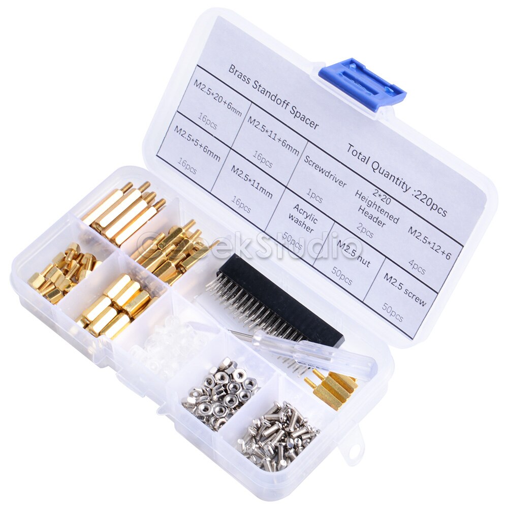 Screws Kit 220pcs Waterproof M2.5 Hex Male-Female Standoff Screws Box Nut Kit Assortment Set for Raspberry Pi Spacer